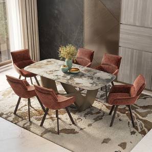 Paloma Dining Range Design Paloma 6 Seater Spanish Ceramic Dining Table With Set Of 6 Bren Swivel Chair In Beige Fabric (Spanish Ceramic Finish, Auburn)