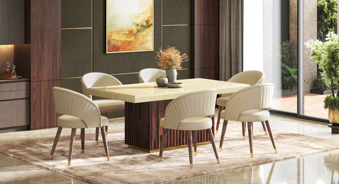 Celia Accent Dining Chair (Dark Teak Finish, Ancient Ivory Cream Leatherette) by Urban Ladder - - 970006