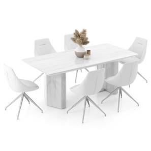 Nova Dining Range Design Nova Faux Marble 6 Seater Dining Table With Set Of 6 Doris Chairs (White Leatherette, Faux White Marble Finish)