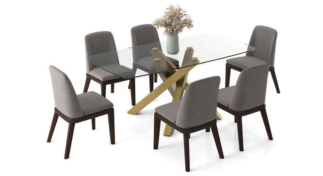 Zaida 6 Seater Glass Dining Table With Set Of 6 Taarkashi Dining Chair (Glass Finish, Gainsboro Grey) by Urban Ladder - - 970016