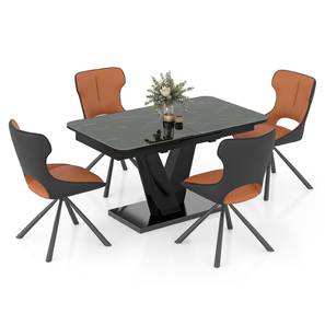 Glass All 6 Seater Dining Table Sets Design Caribu 4 to 6 extendable dining table, Finish - Black marble color High Gloss With set of 4 Tulip Chairs (Black Finish, DUAL TONE)