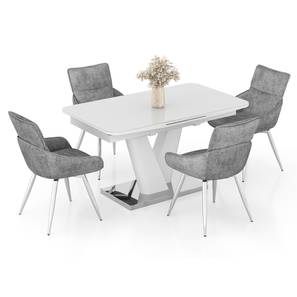 Caribu Dining Range Design Caribu Glass 4 To 6 Seater Extendable Dining Table With Set Of 4 Megan Swivel Dining Chair (Beige, White High Gloss Finish)