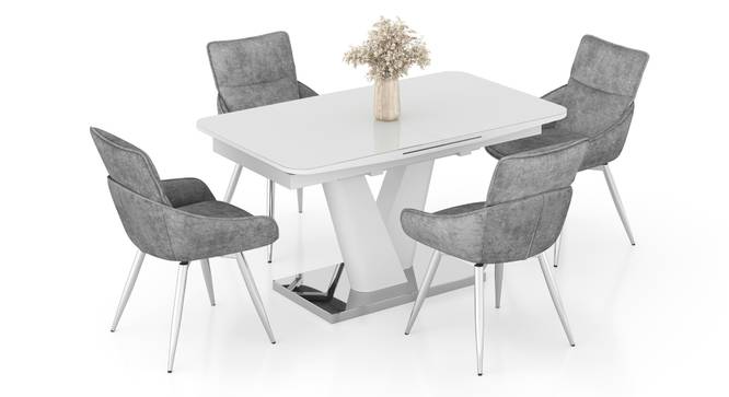 Caribu Glass 4 To 6 Seater Extendable Dining Table With Set Of 4 Megan Swivel Dining Chair (Beige, White High Gloss Finish) by Urban Ladder - - 970057