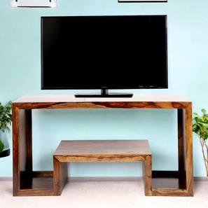 Standalone High Tv Units Design Allen Solid Wood Free Standing TV Unit in Teak Finish