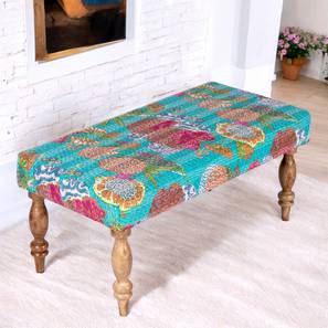Bestone Solid Wood Bench in Teak Floral Print Green Kantha Finish-image-5