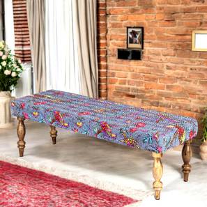 Benches In Gurgaon Design Cairo Solid Wood Bench in Teak Bird Print Grey Kantha Finish