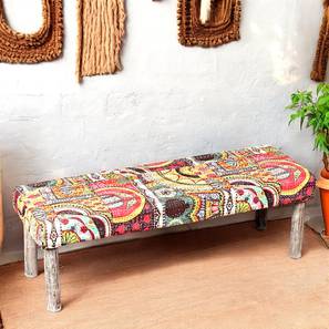 Asteria Solid Wood Bench in Lacquered Israel Print Kantha Finish-image-4