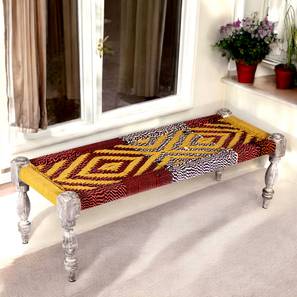 Hamilton Solid Wood Bench in Lacquered Multicoloured & Yellow Rope Finish-image-9
