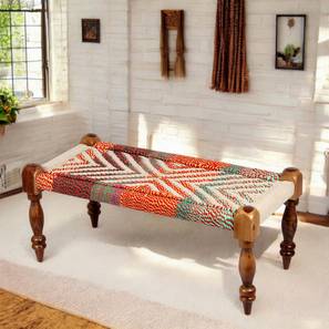 Oakville Solid Wood Bench in Lacquered Multicoloured & White Rope Finish