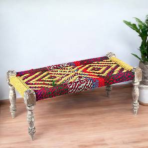 Oakville Solid Wood Bench in Lacquered Multicoloured & Yellow Rope Finish-image-11