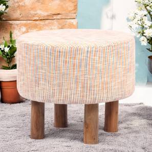 ikiriya Collio Solid Wood Ottoman Pouffee in Stripe Orange Jackard fabric-picture-21