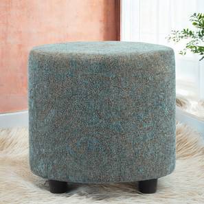 Lisbon Solid Wood Ottoman Pouffee in Textured Cyan Blue Jackard fabric-image-1