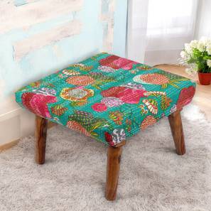 Queens Solid Wood Pouf Stool in Sea Green Fruit Print fabric-image-37