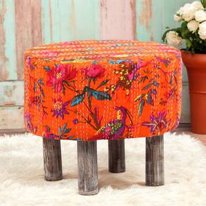 ikiriya Collio Solid Wood Ottoman Pouffee in Stripe Multi Colour Jackard fabric-picture-24