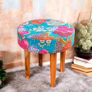 Nayla Solid Wood Stool in Textured Cyan Blue Jackard fabric-image-10