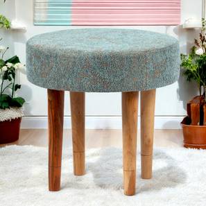 ikiriya Nayla Solid Wood Stool in Textured Cyan Blue Jackard fabric-picture-15