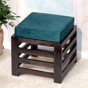 ikiriya Houston Sheesham Wood Stool in Mahogany Finish & Turquoise Sea Velvet Cushion-picture-14