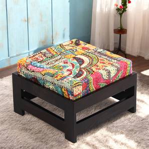 ikiriya Amber Sheesham Wood Stool in Mahogany Finish & Turquoise Sea Velvet Cushion-picture-11