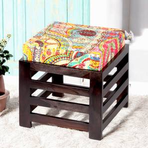 ikiriya Houston Sheesham Wood Stool in Mahogany Finish & Turquoise Sea Velvet Cushion-picture-2