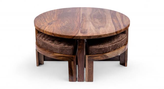 Nashville Coffee Table Set - Brown Sparkle Velvet (Teak Finish, Brown Sparkle Velvet) by Urban Ladder - - 