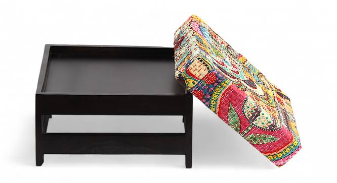 Amber Sheesham Wood Stool in Mahogany Finish & Turquoise Sea Velvet Cushion (Multicoloured) by Urban Ladder - - 