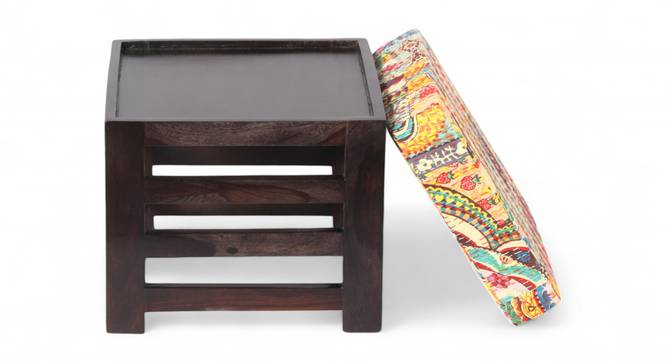 Houston Sheesham Wood Stool in Mahogany Finish & Turquoise Sea Velvet Cushion by Urban Ladder - - 