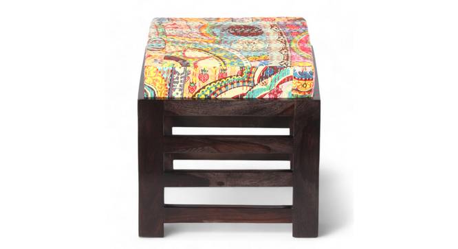 Houston Sheesham Wood Stool in Mahogany Finish & Turquoise Sea Velvet Cushion by Urban Ladder - - 