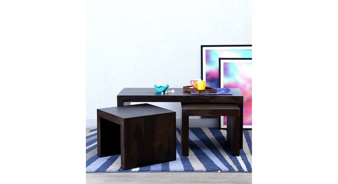Kassel Sheesham Wood Coffee Table with 2 Stools Set in Mahogany Finish (Mahogany Finish) by Urban Ladder - - 