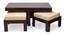 Irish Sheesham Wood Coffee Table with 2 Stools Set in Mahogany Finish & Turquoise Sea Velvet fabric Cushions (Dark Walnut Finish) by Urban Ladder - - 