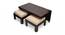 Irish Sheesham Wood Coffee Table with 2 Stools Set in Mahogany Finish & Turquoise Sea Velvet fabric Cushions (Dark Walnut Finish) by Urban Ladder - - 