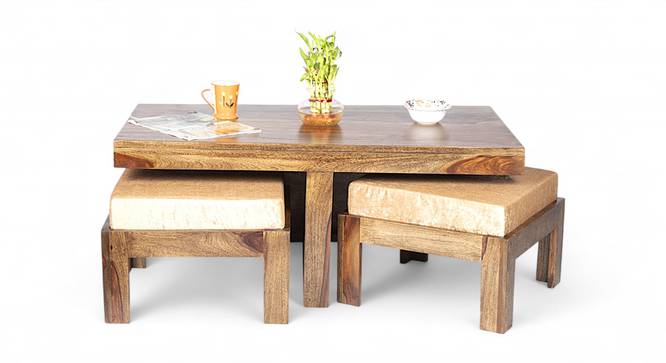 Ulysses Coffee Table Set - Velvet Cream (Teak Finish, Velvet Cream) by Urban Ladder - - 