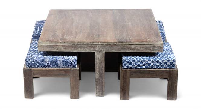 Blane Coffee Table Set - Indigo Patchwork Kantha (Indigo Patchwork Kantha, Antique Grey Finish) by Urban Ladder - - 