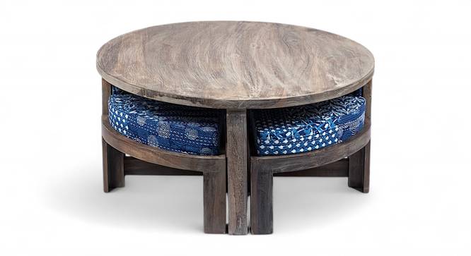 Nashville Coffee Table Set - Indigo Patchwork Kantha (Indigo Patchwork Kantha, Antique Grey Finish) by Urban Ladder - - 