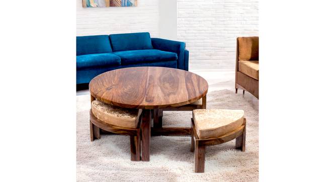 Nashville Coffee Table Set - Ivory Sparkle Velvet (Teak Finish, Ivory Sparkle Velvet) by Urban Ladder - - 