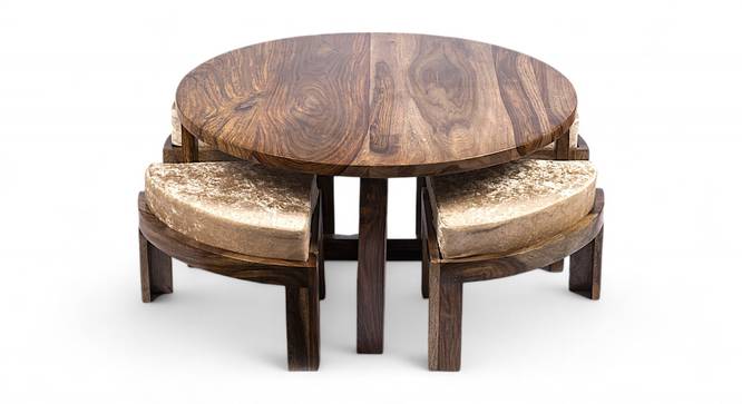 Nashville Coffee Table Set - Ivory Sparkle Velvet (Teak Finish, Ivory Sparkle Velvet) by Urban Ladder - - 