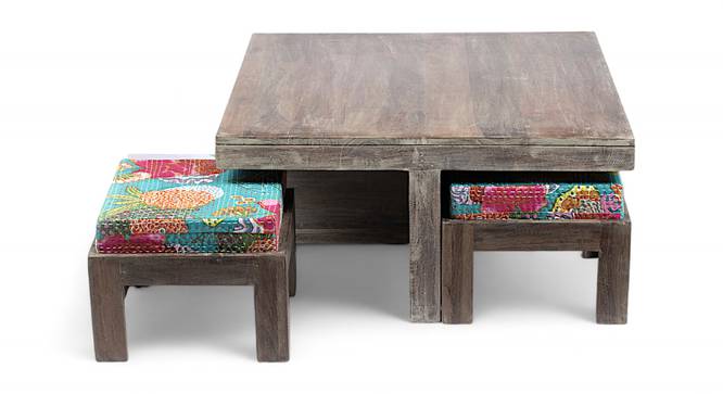 Blane Coffee Table Set - Floral Print Green Kantha (Floral Print Green Kantha, Antique Grey Finish) by Urban Ladder - - 