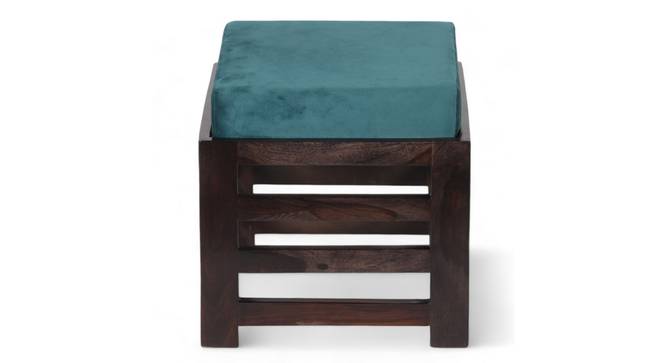 Houston Sheesham Wood Stool in Mahogany Finish & Turquoise Sea Velvet Cushion (Blue) by Urban Ladder - - 