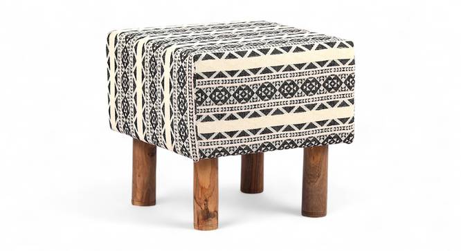 Verona Solid Wood Pouf Stool in Textured Cyan Blue Jackard fabric by Urban Ladder - - 
