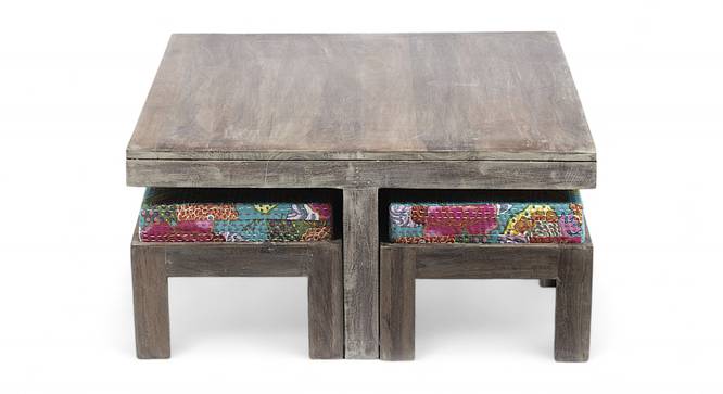 Blane Coffee Table Set - Floral Print Green Kantha (Floral Print Green Kantha, Antique Grey Finish) by Urban Ladder - - 