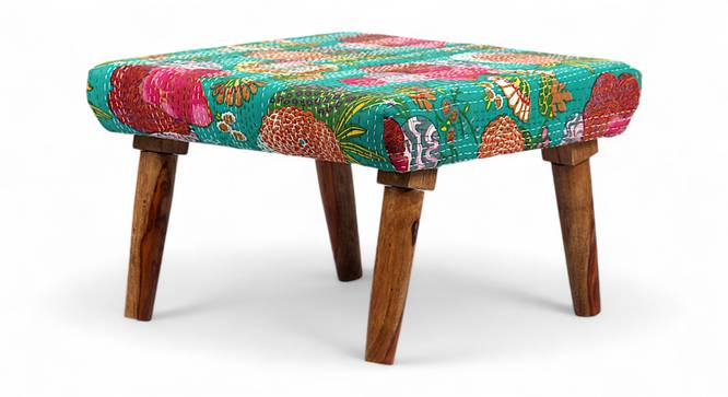 Queens Solid Wood Pouf Stool in Sea Green Fruit Print fabric (Green) by Urban Ladder - - 