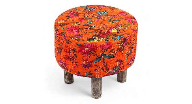 Collio Solid Wood Ottoman Pouffee in Stripe Multi Colour Jackard fabric (Red) by Urban Ladder - - 
