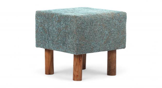 Verona Solid Wood Pouf Stool in Textured Cyan Blue Jackard fabric (Blue) by Urban Ladder - - 