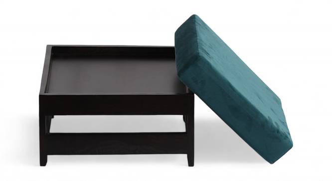 Amber Sheesham Wood Stool in Mahogany Finish & Turquoise Sea Velvet Cushion (Blue) by Urban Ladder - - 