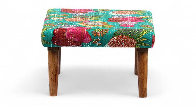 Queens Solid Wood Pouf Stool in Sea Green Fruit Print fabric (Green) by Urban Ladder - - 