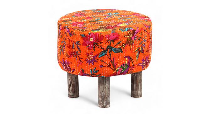 Collio Solid Wood Ottoman Pouffee in Stripe Multi Colour Jackard fabric (Red) by Urban Ladder - - 