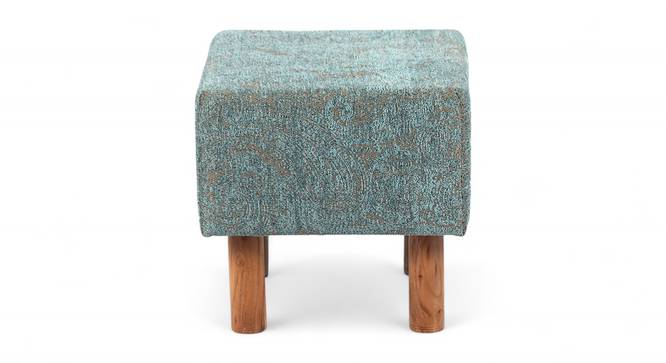 Verona Solid Wood Pouf Stool in Textured Cyan Blue Jackard fabric (Blue) by Urban Ladder - - 