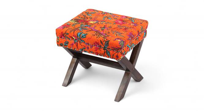 Rosslyn Solid Wood Pouf Stool in Navy Blue Velvet (Orange) by Urban Ladder - - 