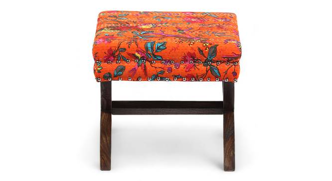 Rosslyn Solid Wood Pouf Stool in Navy Blue Velvet (Orange) by Urban Ladder - - 