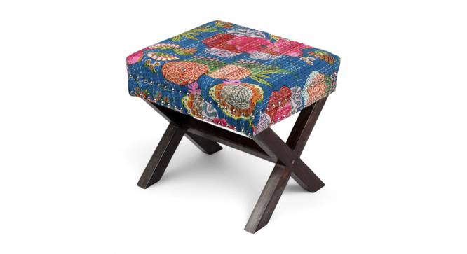 Rosslyn Solid Wood Pouf Stool in Navy Blue Velvet (Blue) by Urban Ladder - - 