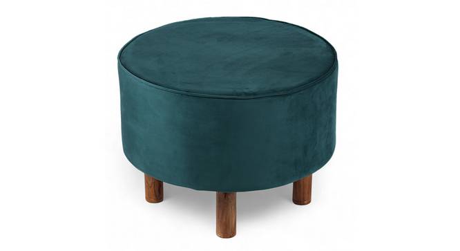 Rosslyn Solid Wood Pouf Stool in Navy Blue Velvet (Turquoise) by Urban Ladder - - 